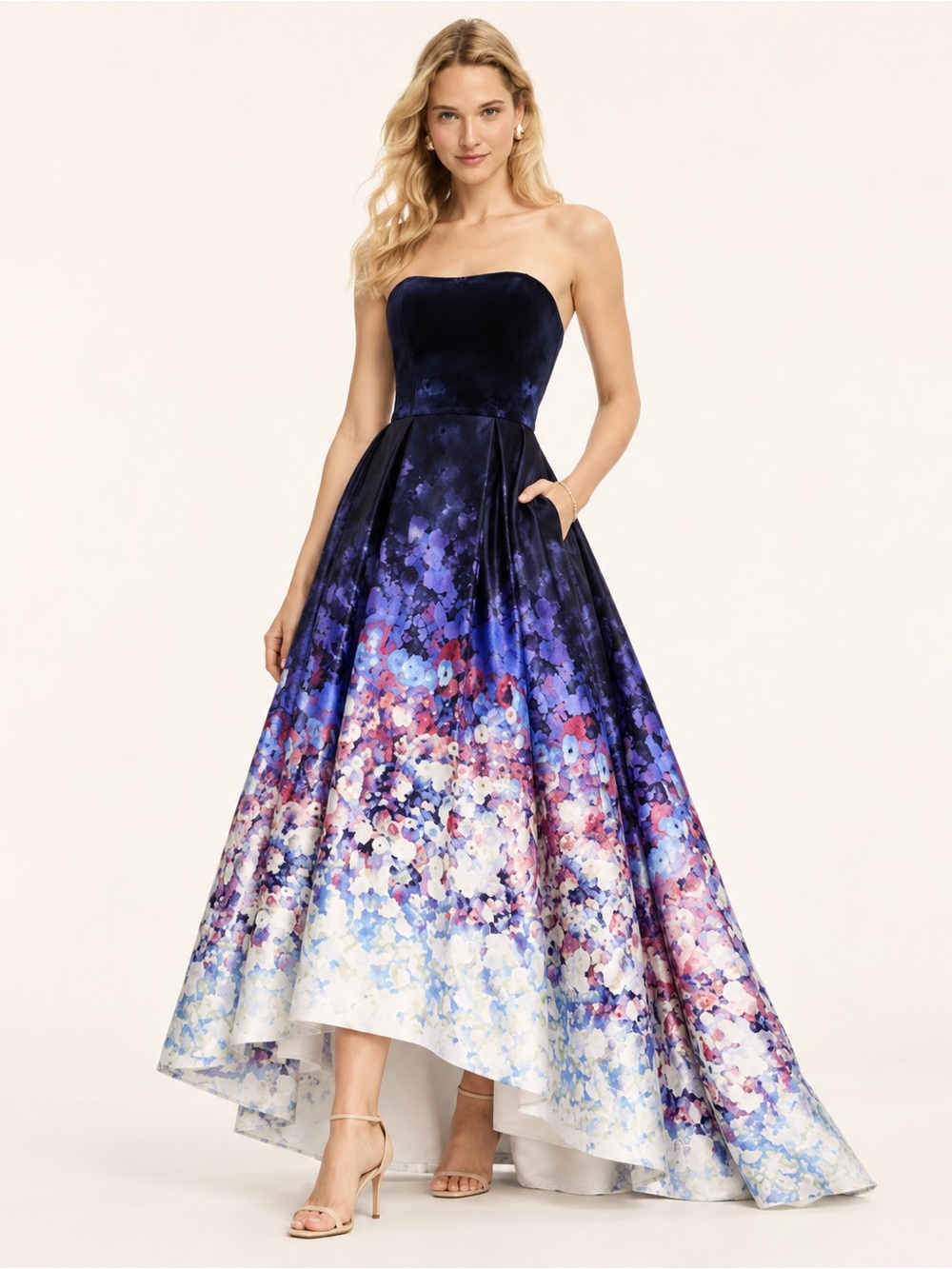 NWT Betsy & Adam Floral Strapless High Low Formal Gown Dress Sz 2P